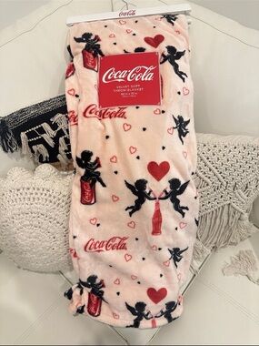 Coca Cola Pink Velvet Throw with Cupid & Bottle Motifs